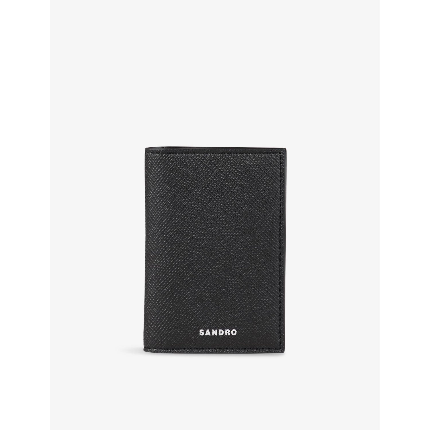 Sandro logo-embossed faux-leather bifold card holder with six slots, UK version