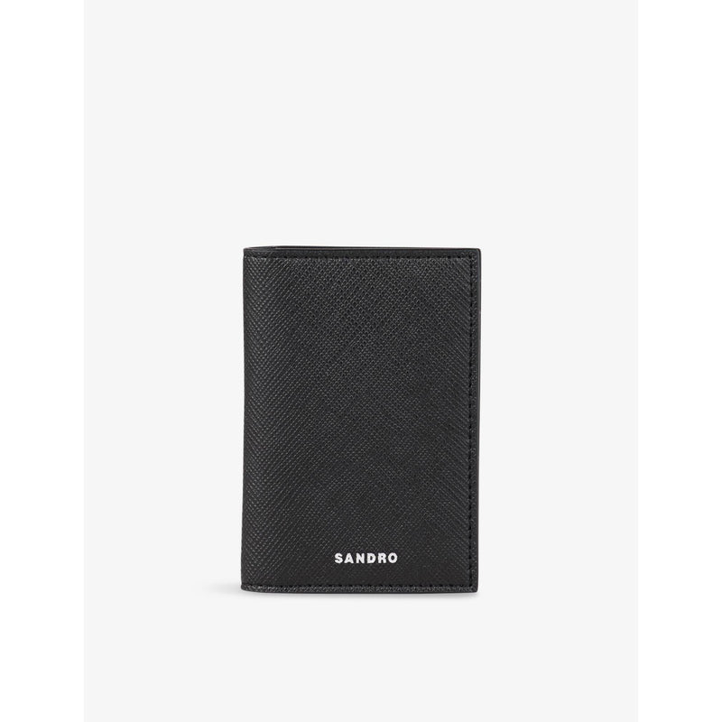 Sandro logo-embossed faux-leather bifold card holder with six slots, UK version