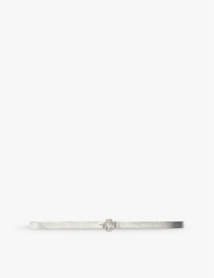 Maje metallic leather belt with clover buckle 1.5cm width, imported from the UK