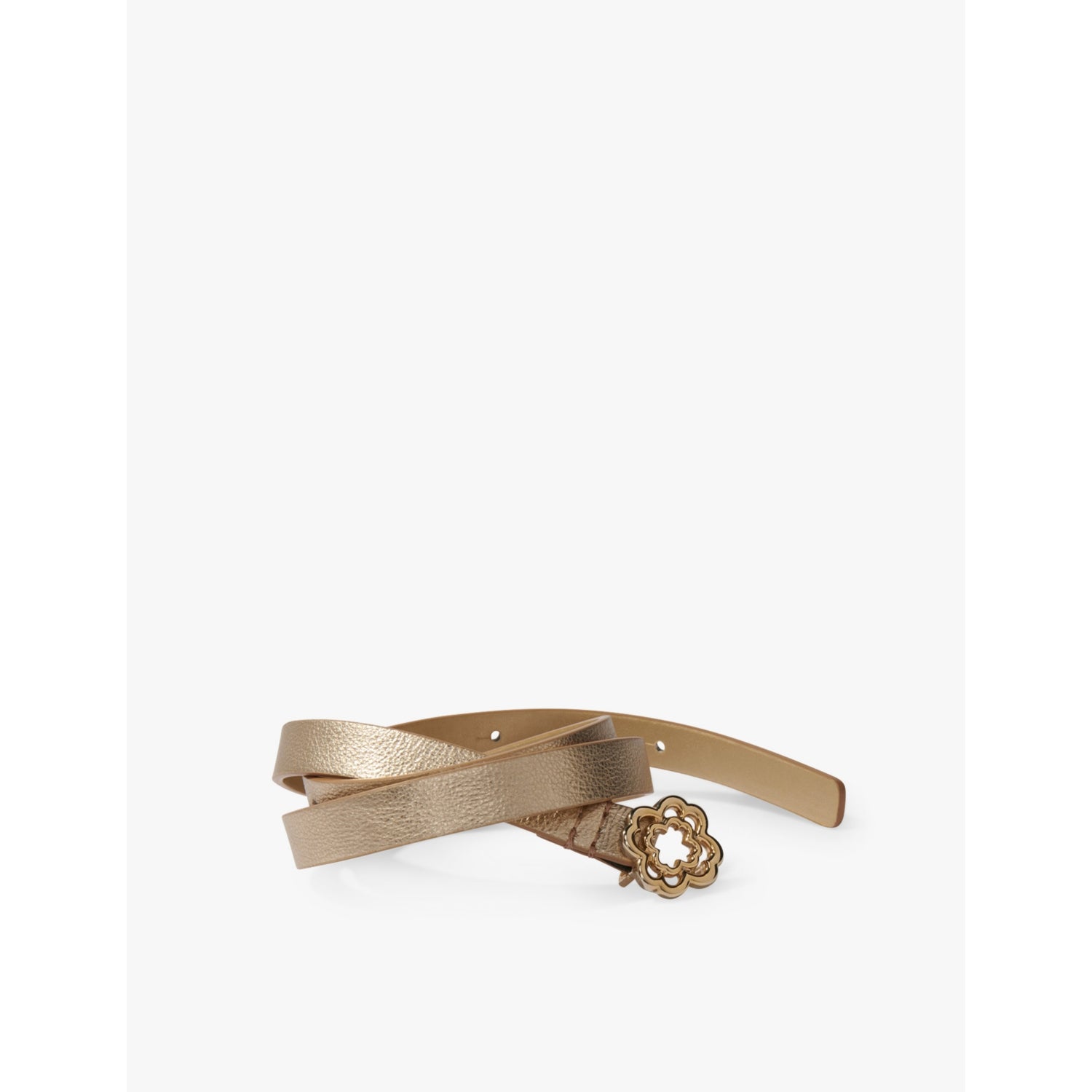 Maje metallic leather belt with clover buckle 1.5cm width, imported from the UK