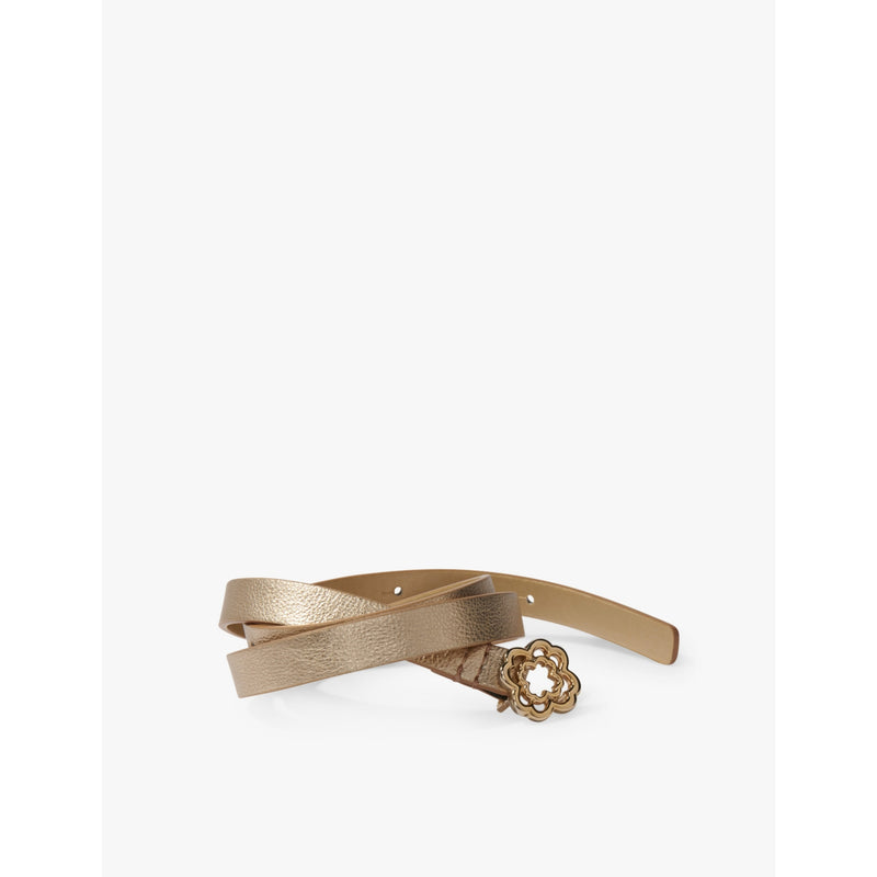 Maje metallic leather belt with clover buckle 1.5cm width, imported from the UK
