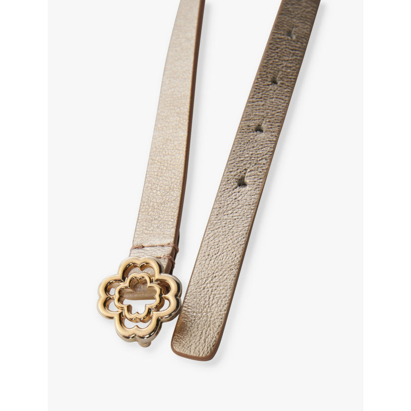 Maje metallic leather belt with clover buckle 1.5cm width, imported from the UK