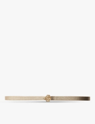 Maje metallic leather belt with clover buckle 1.5cm width, imported from the UK