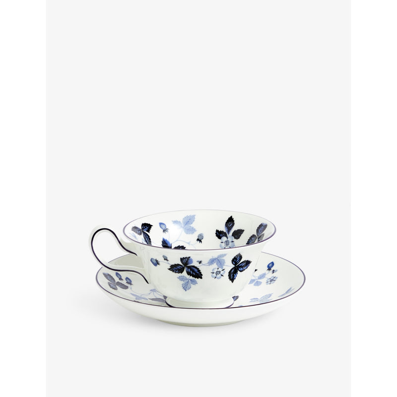 Wedgwood Wild Strawberry bone china teacup and saucer, imported from the UK