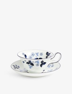 Wedgwood Wild Strawberry bone china teacup and saucer, imported from the UK