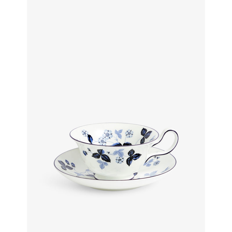 Wedgwood Wild Strawberry bone china teacup and saucer, imported from the UK