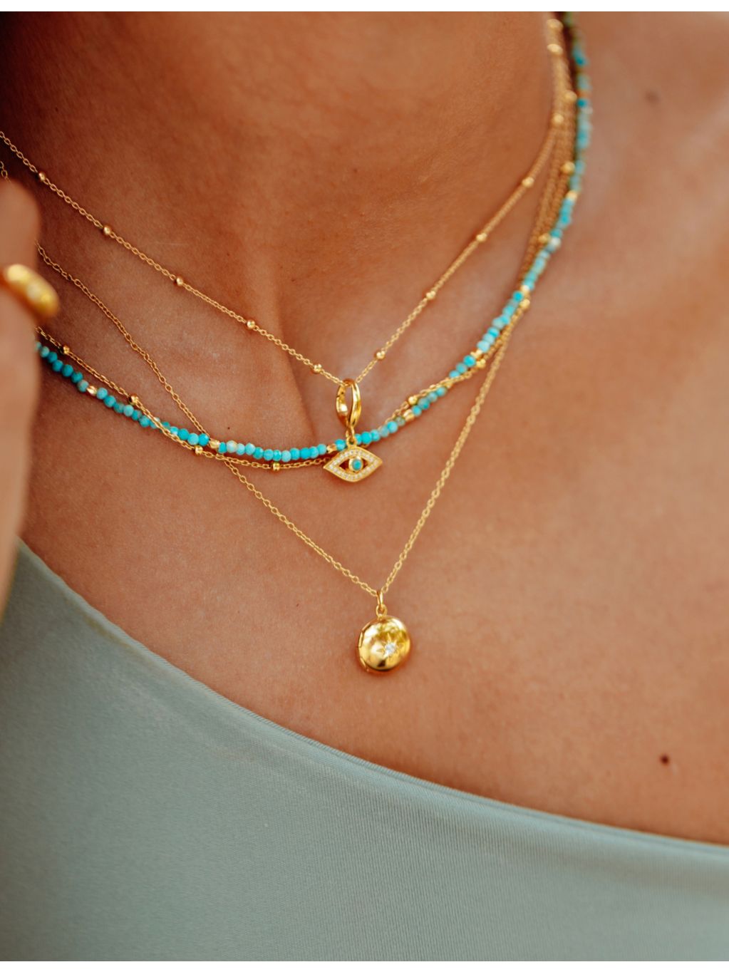 Astley Clarke gold plated turquoise gemstone necklace 16-18 inches (British brand)