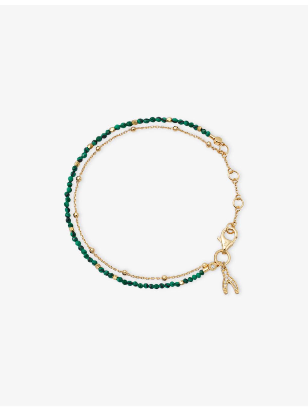 Astley Clarke wishbone bracelet with malachite gemstones (British brand)