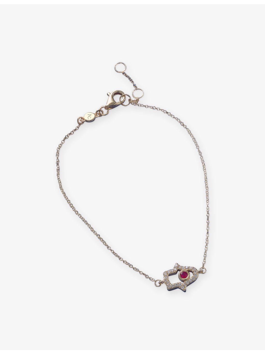 Astley Clarke Hamsa Hand bracelet 14ct yellow gold ruby lab-grown diamond, imported from the UK