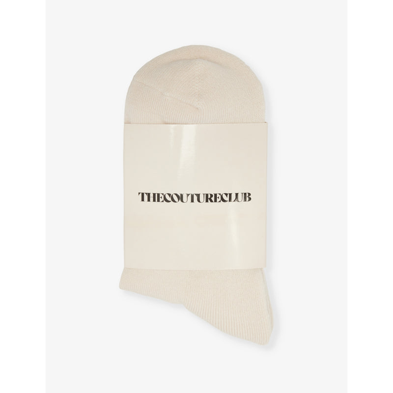 Emblem cotton-blend knitted socks - CREAM