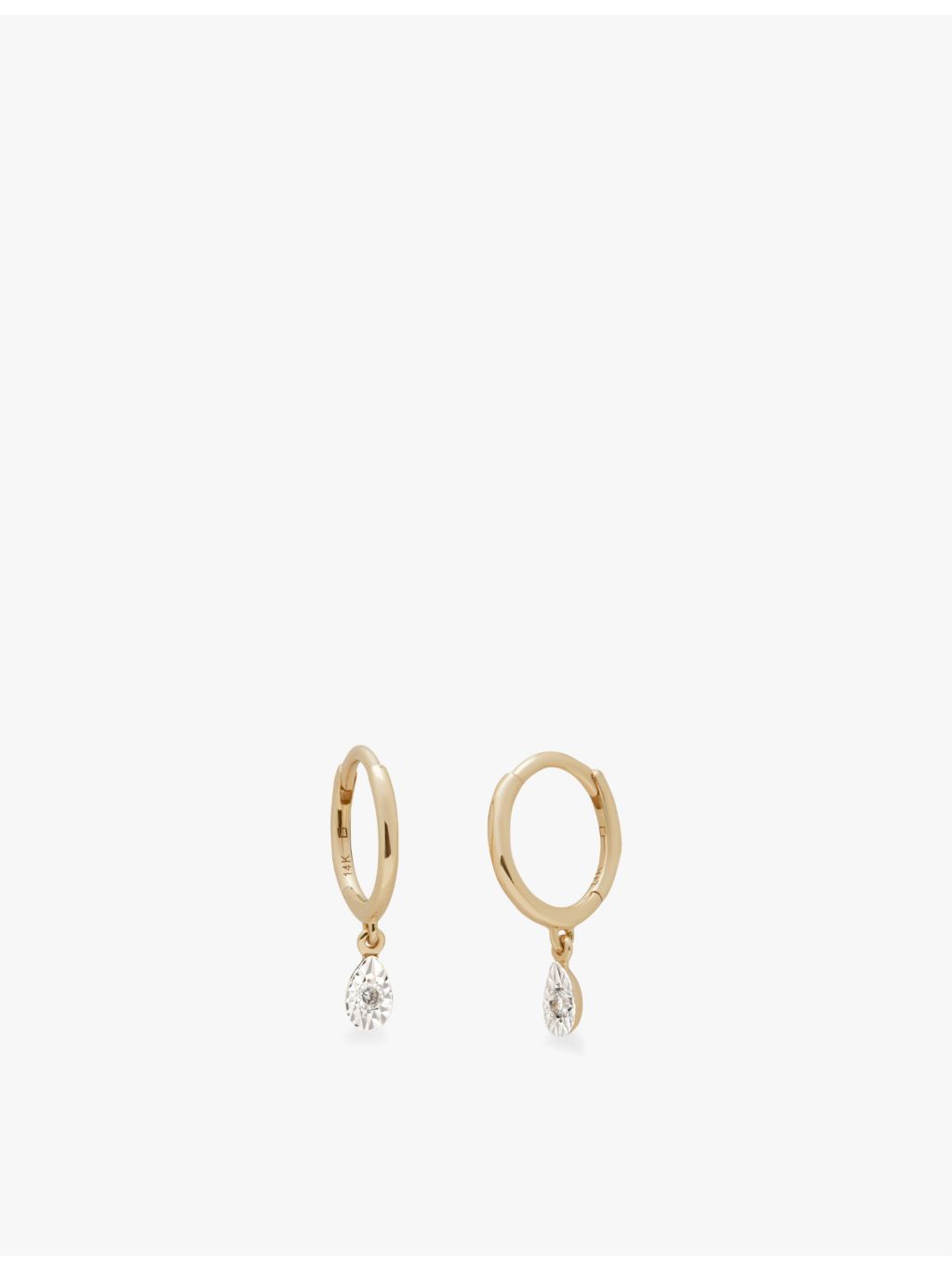 Monica Vinader 14ct gold teardrop hoop earrings with lab-grown diamond (British brand)