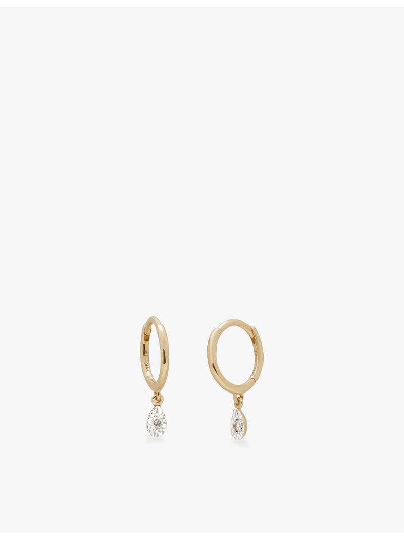 Monica Vinader 14ct gold teardrop hoop earrings with lab-grown diamond (British brand)