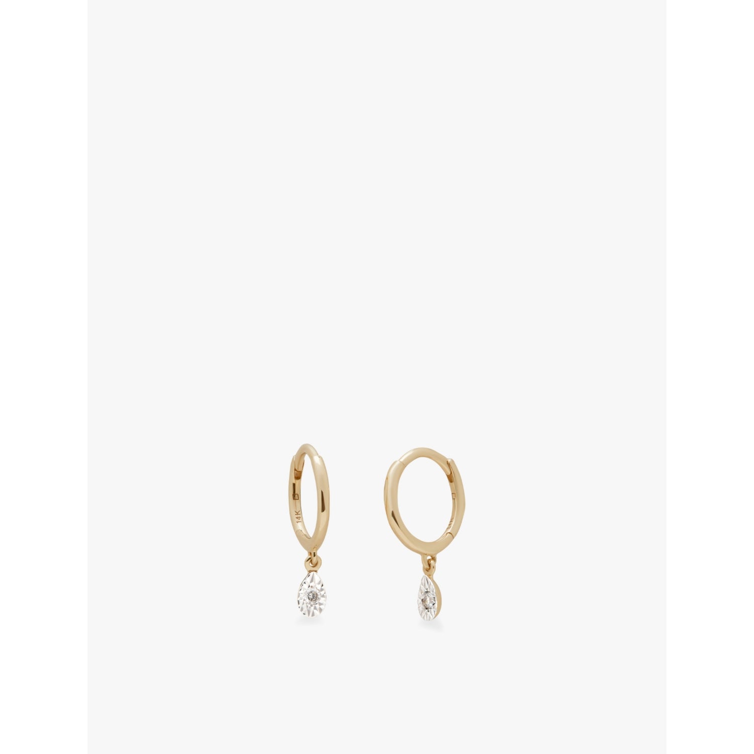 Monica Vinader 14ct gold teardrop hoop earrings with lab-grown diamond (British brand)