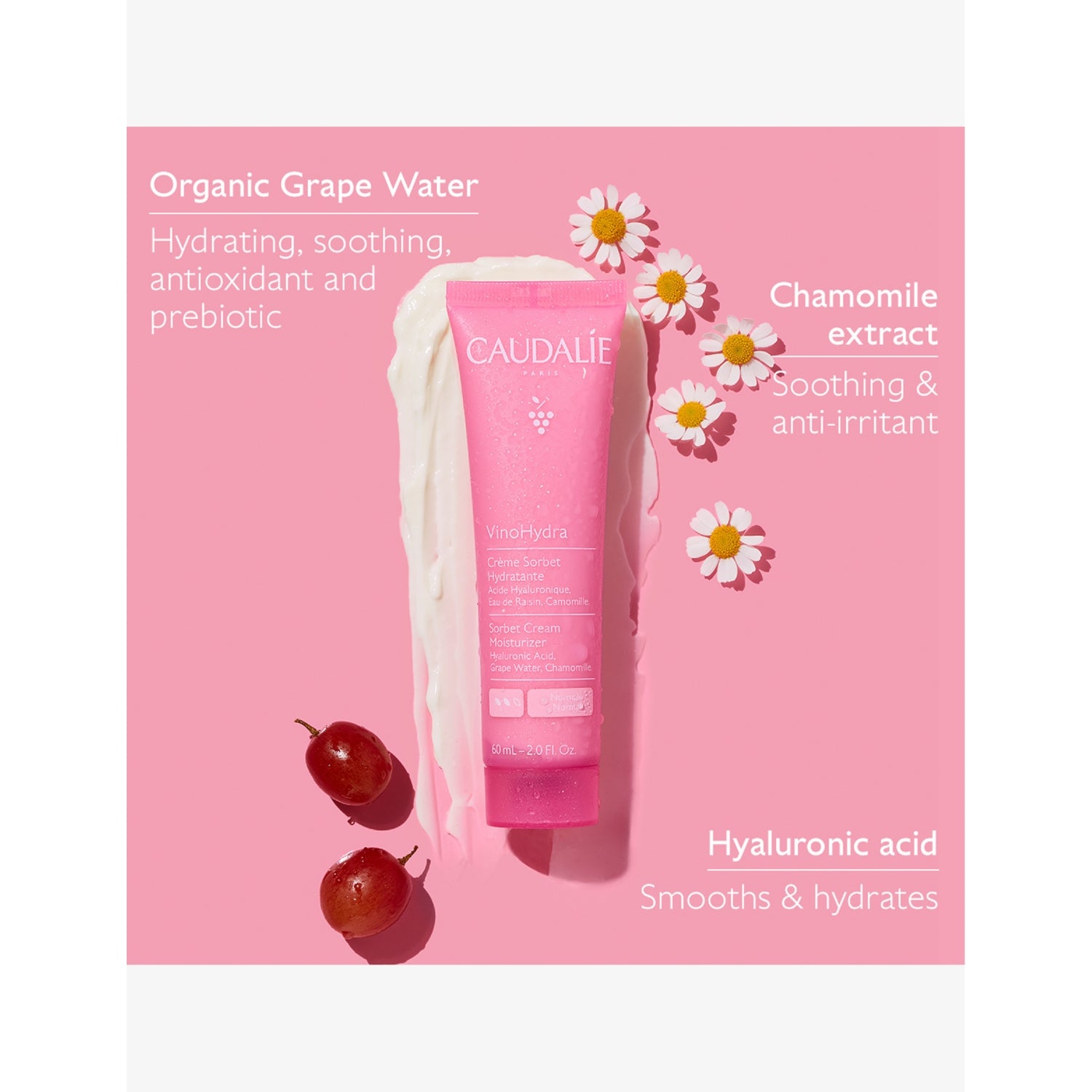Caudalie Vinohydra Sorbet Cream moisturiser 60ml, imported from the UK