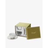 Christofle Malmaison porcelain cup and saucer set with platinum finish, UK version