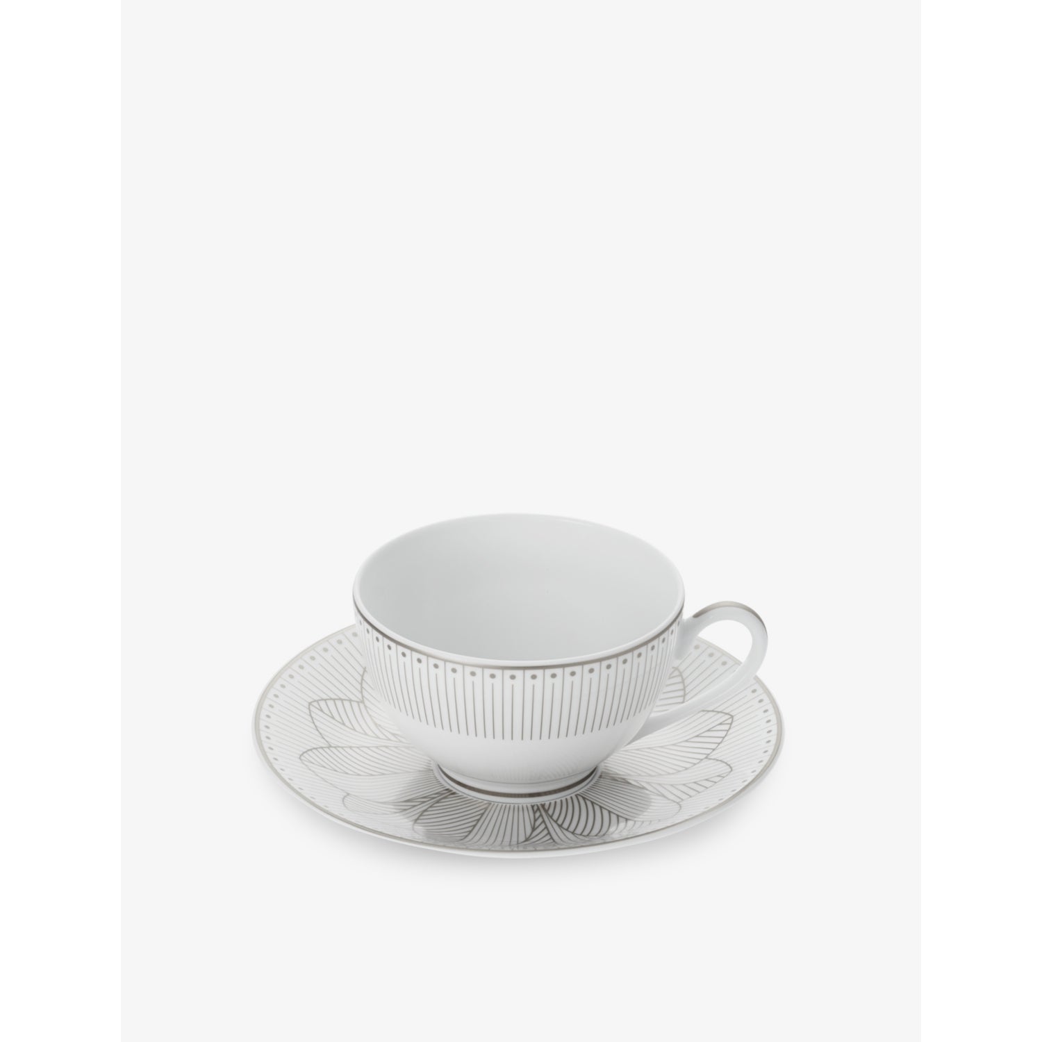 Christofle Malmaison porcelain teacup set of two, platinum trim (British brand)