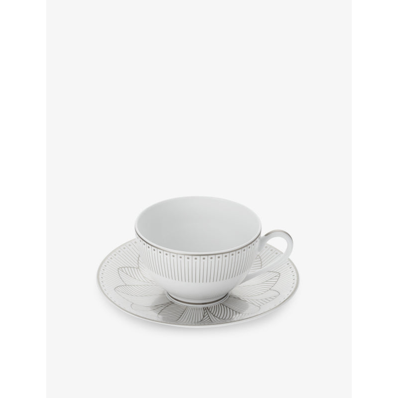 Christofle Malmaison porcelain teacup set of two, platinum trim (British brand)