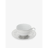 Christofle Malmaison porcelain teacup set of two, platinum trim (British brand)