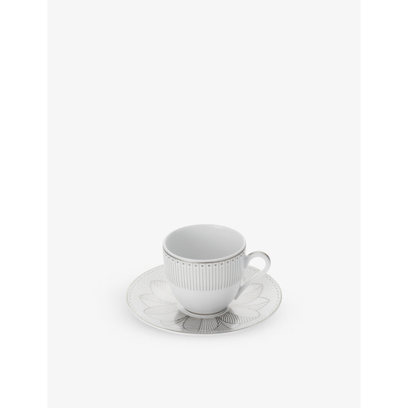 Christofle Malmaison platinum porcelain cup and saucer set 10cl, UK version
