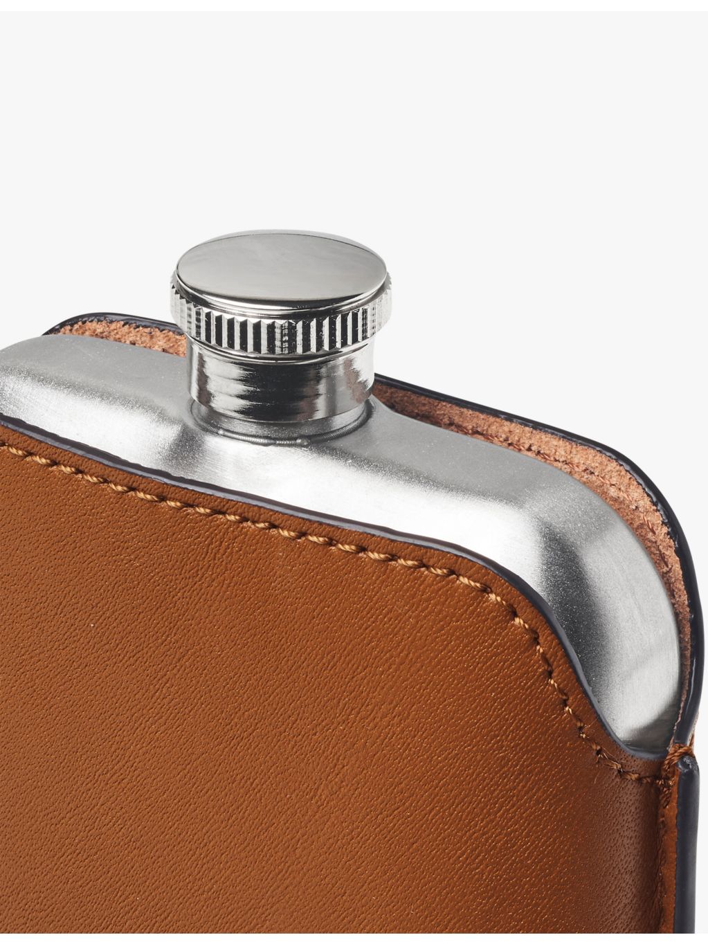 Aspinal of London stainless-steel hip flask and leather pouch, UK version