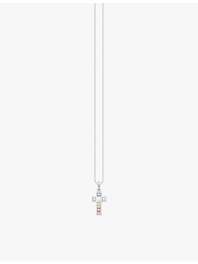 Thomas Sabo cross pendant necklace with zirconia and glass stones, imported from the UK