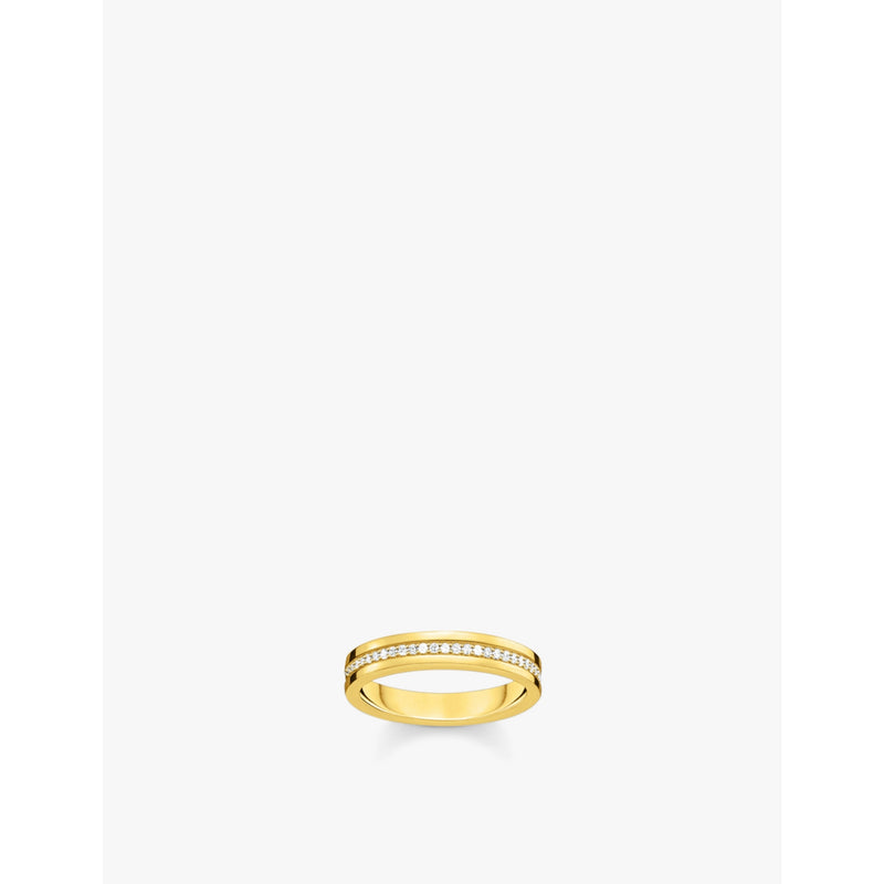 18ct yellow gold-plated sterling silver and zirconia band ring - 54mm