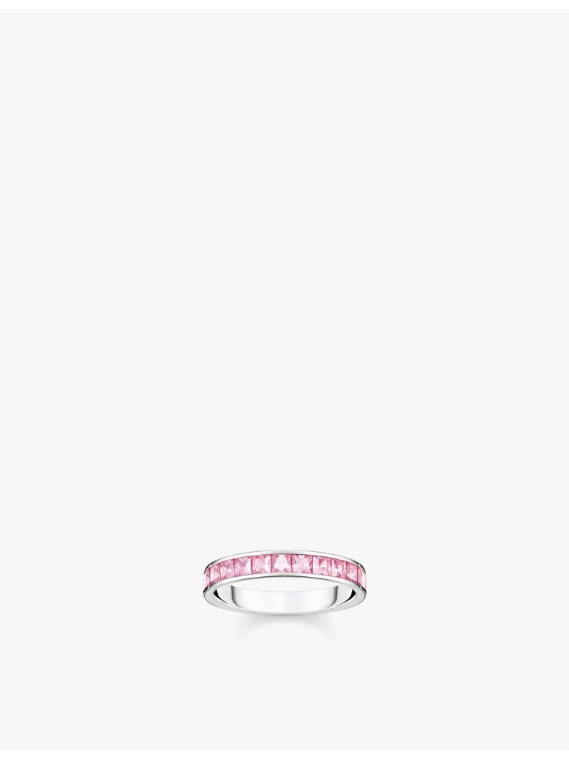 Thomas Sabo sterling silver pink zirconia band ring 0.4cm (British brand)
