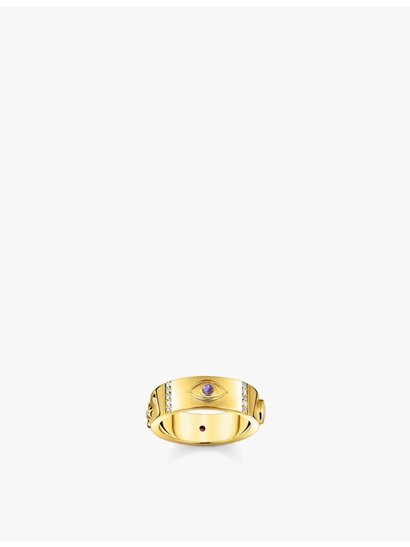 Thomas Sabo Cosmic zirconia band ring, 18ct yellow-gold sterling silver (British brand)