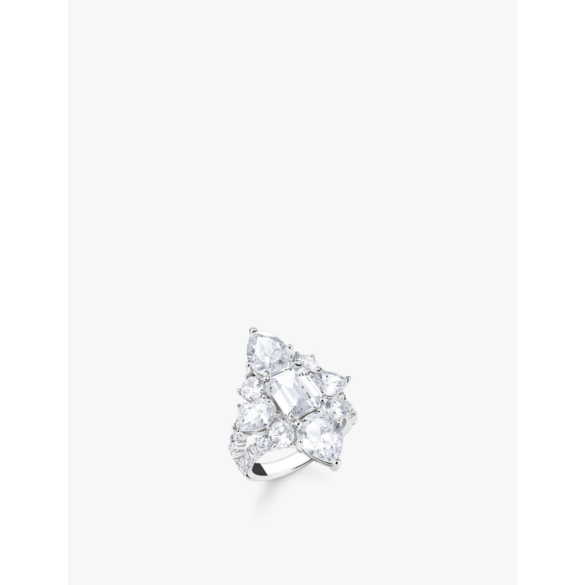 Assorted-cut cubic zirconia and 925 sterling-sterling cocktail ring - 54mm