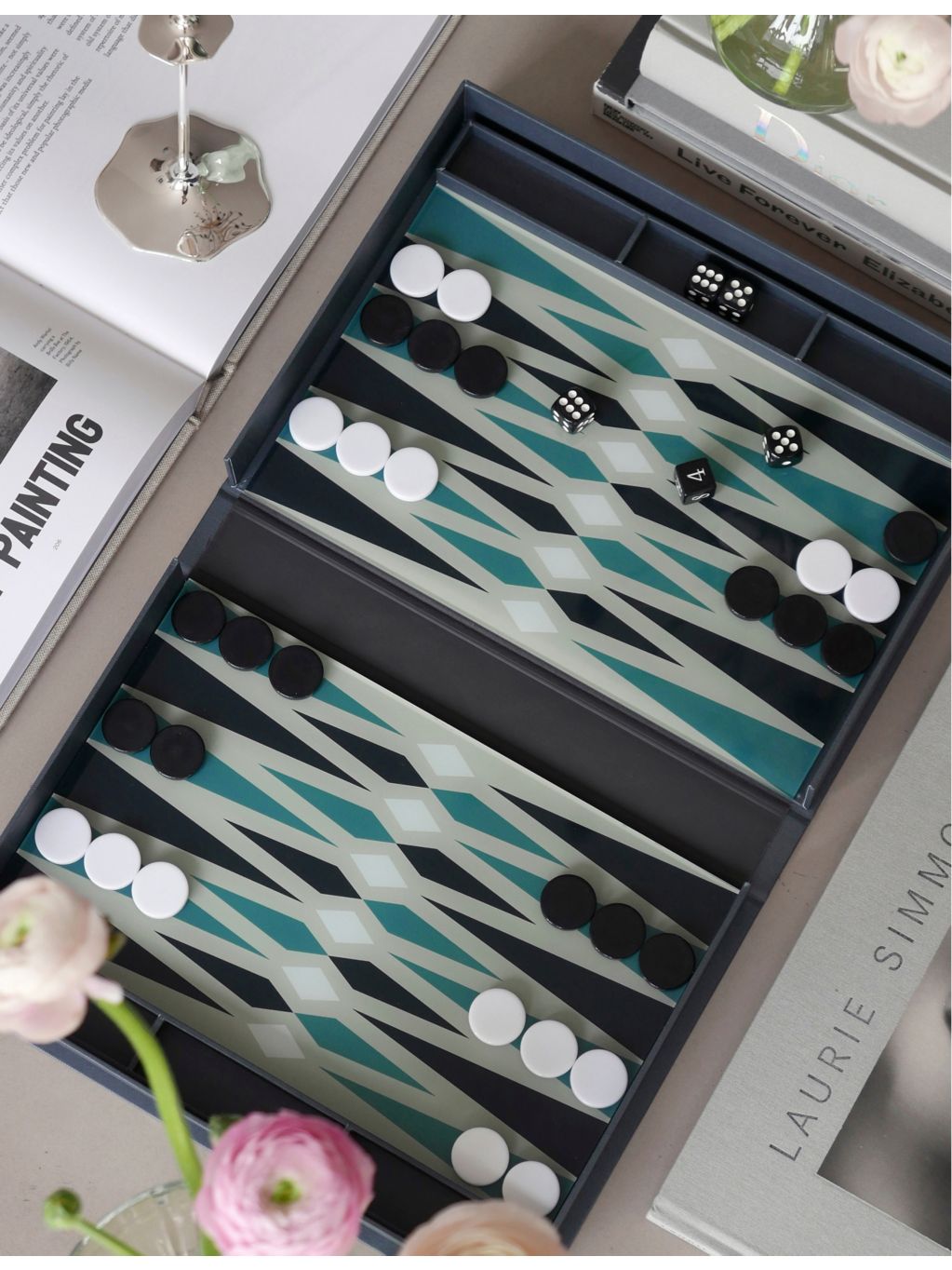 Printworks backgammon coffee-table game set in book-style box - British product