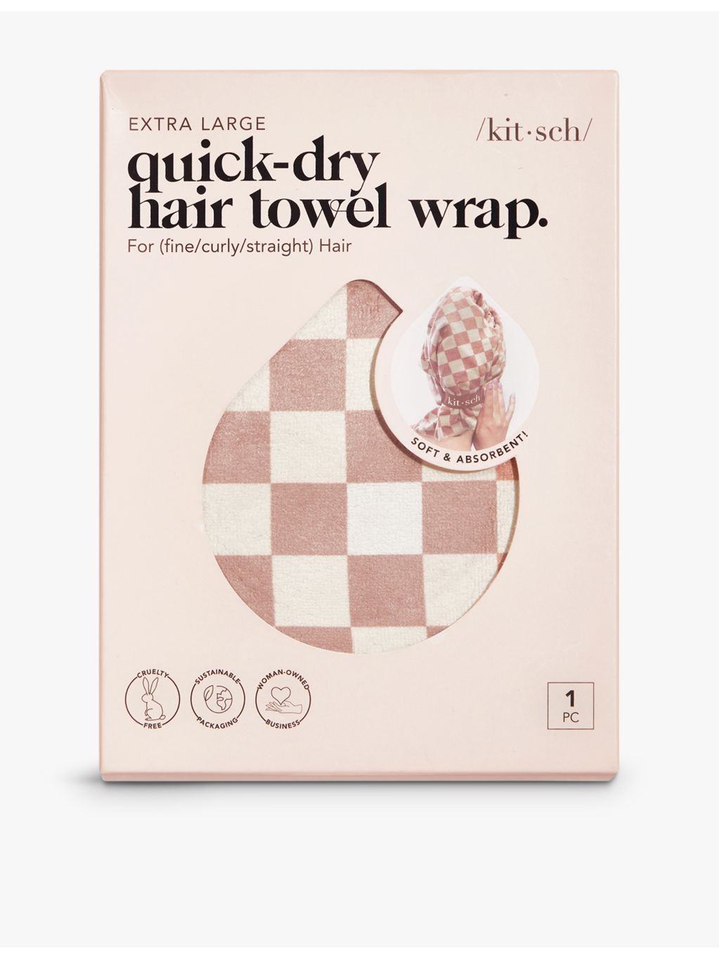 Kitsch check-print extra-large hair towel, UK version