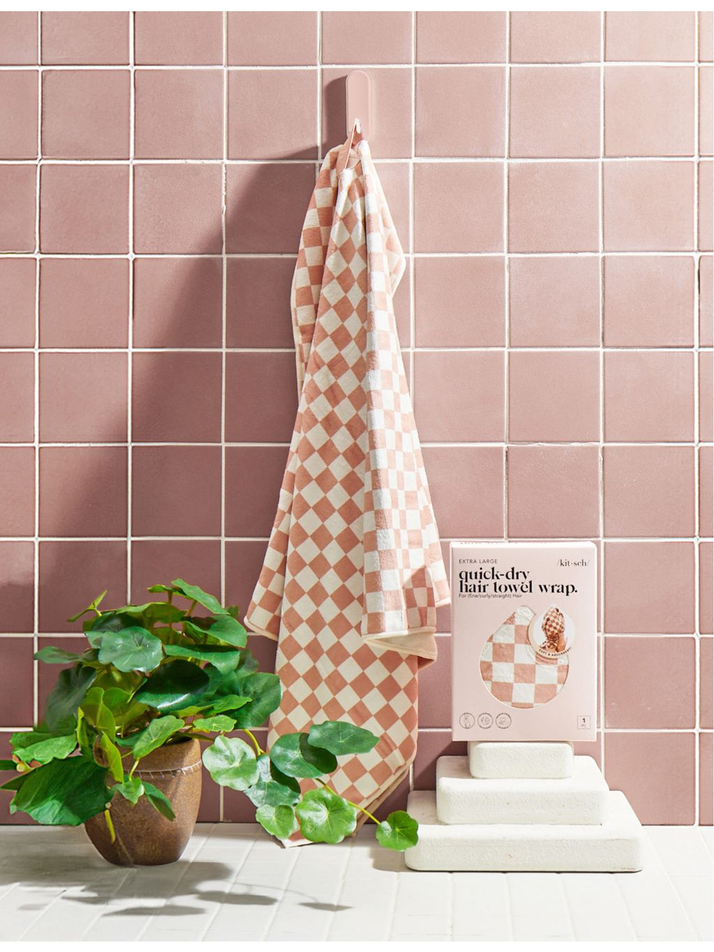 Kitsch check-print extra-large hair towel, UK version