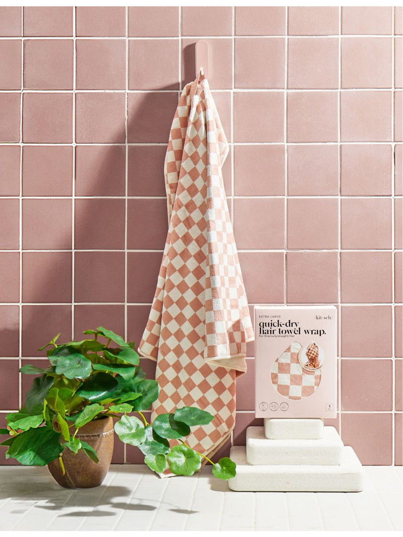 Kitsch check-print extra-large hair towel, UK version
