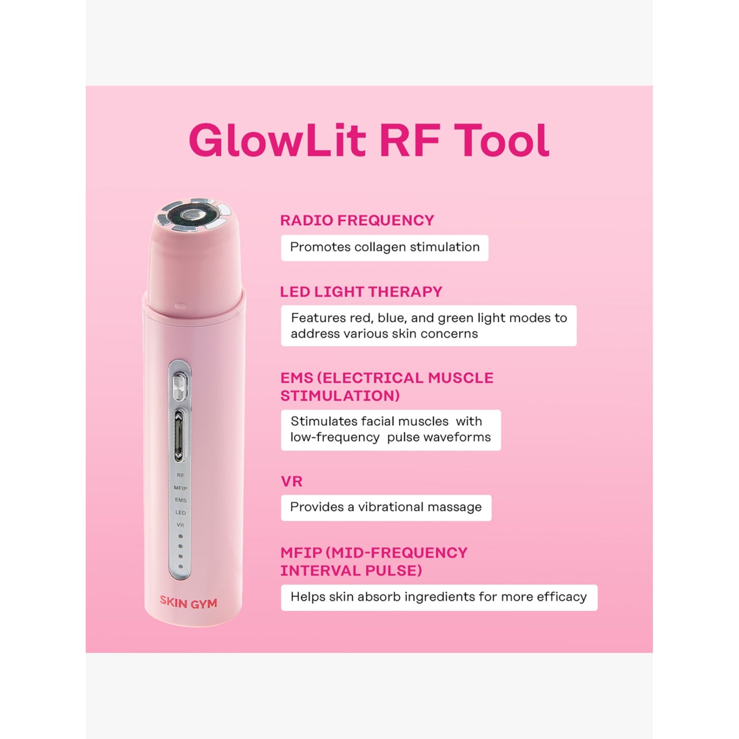 Skin Gym Glowlit RF facial tool with light therapy, UK version