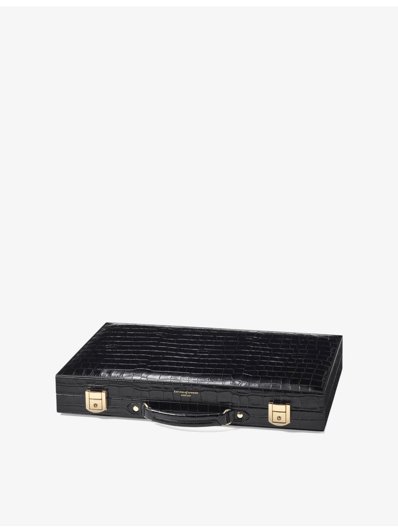 Aspinal of London croc-embossed leather backgammon set 45cm, imported from the UK