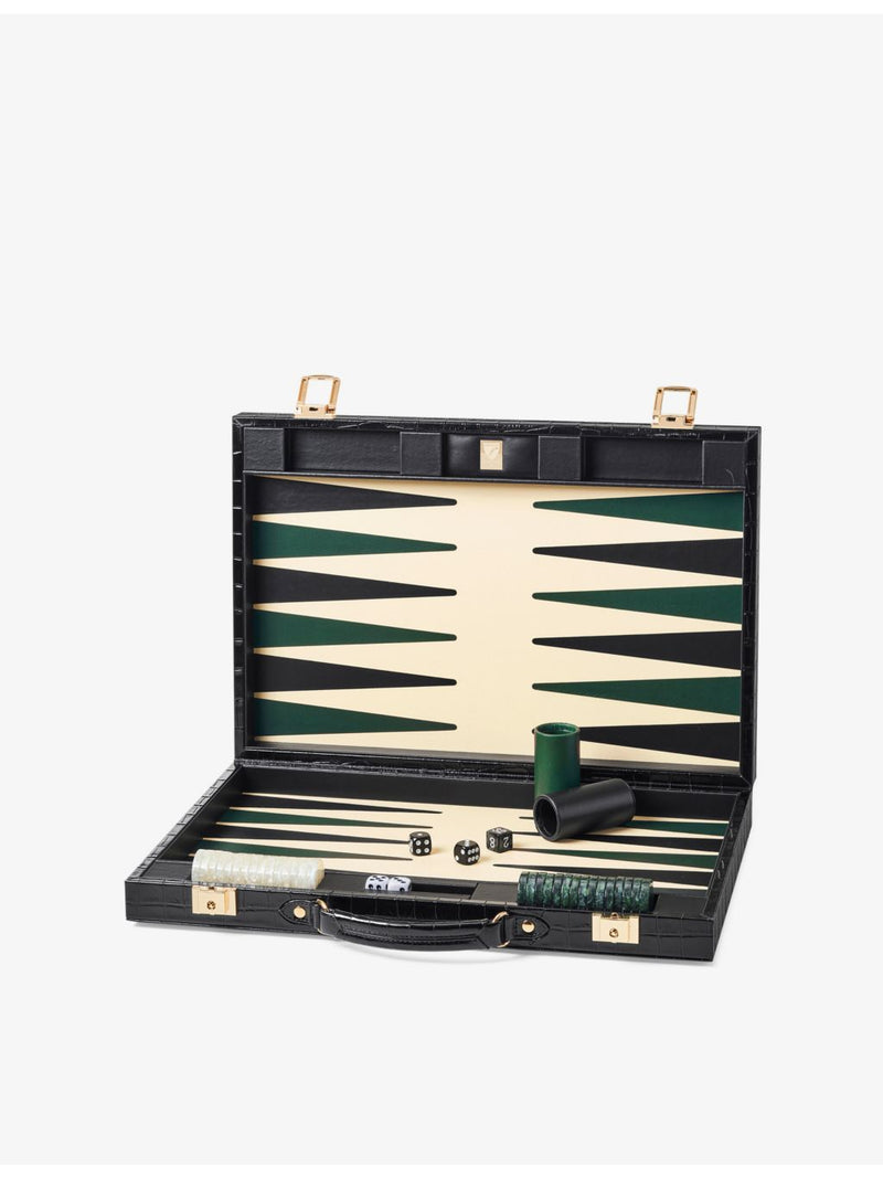Aspinal of London croc-embossed leather backgammon set 45cm, imported from the UK