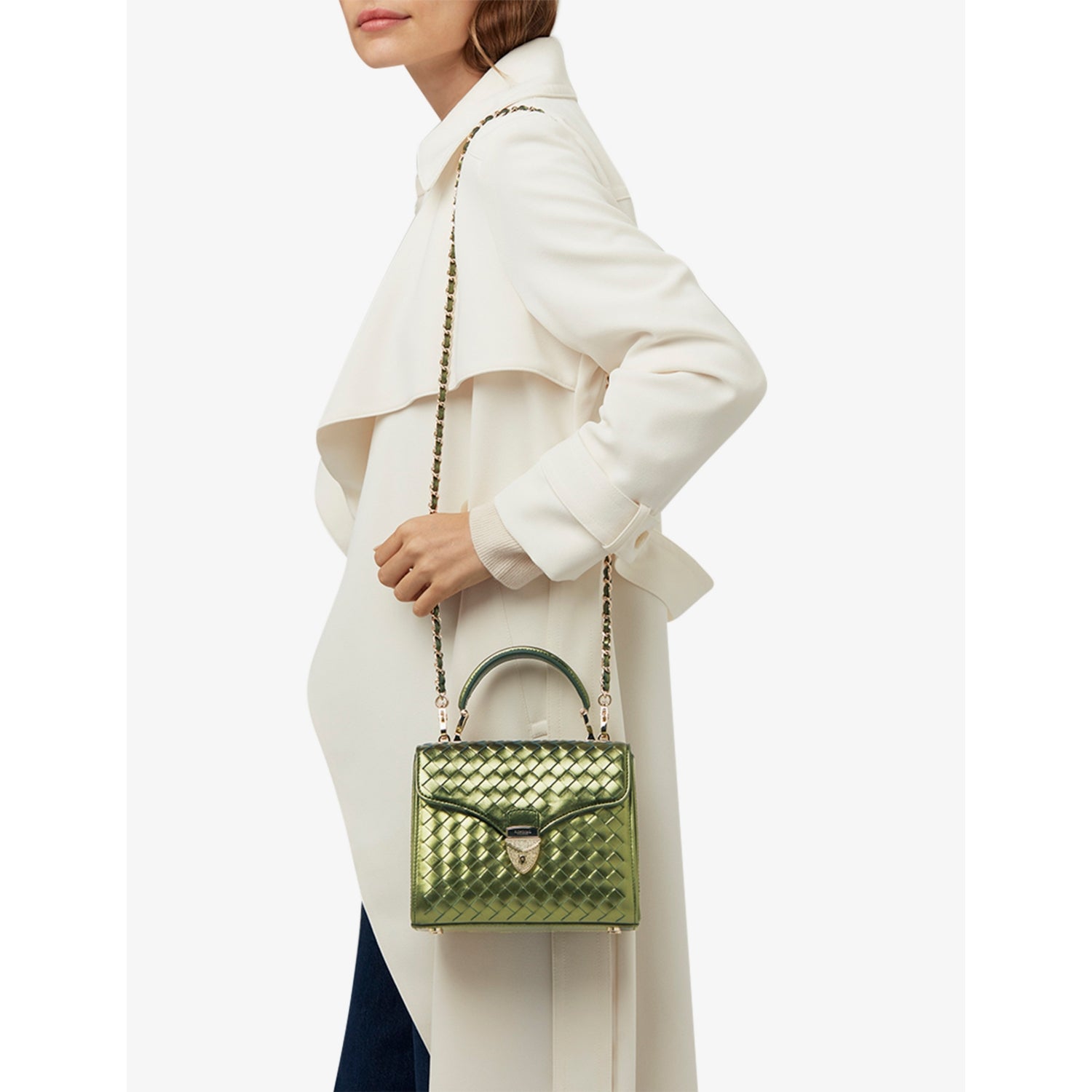 Aspinal of London Mayfair medium leather top-handle bag, imported from the UK