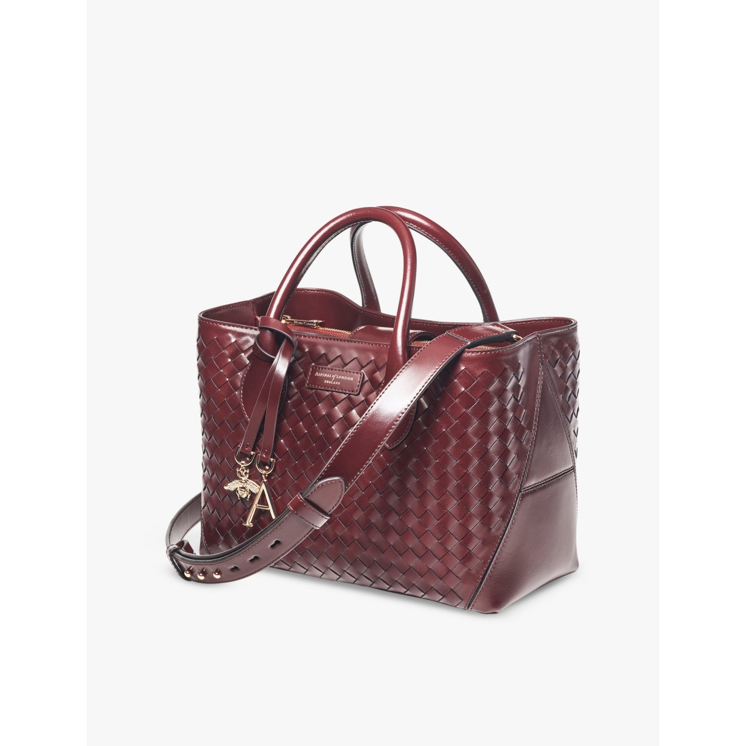 Aspinal of London Midi charm leather tote bag, imported from the UK