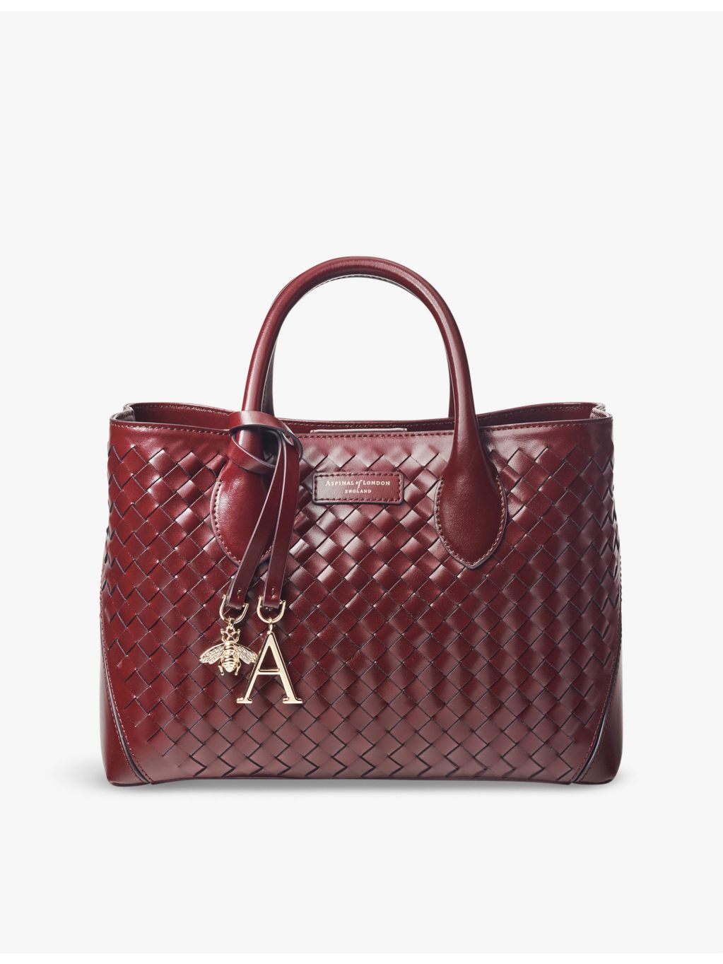 Aspinal of London Midi charm leather tote bag, imported from the UK