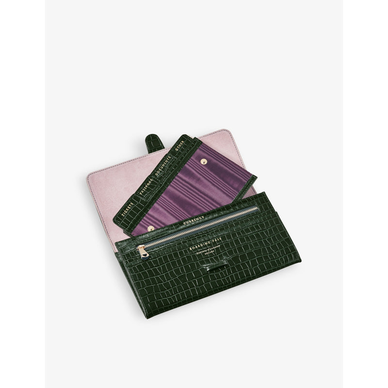 Aspinal of London croc-effect leather travel wallet, UK version