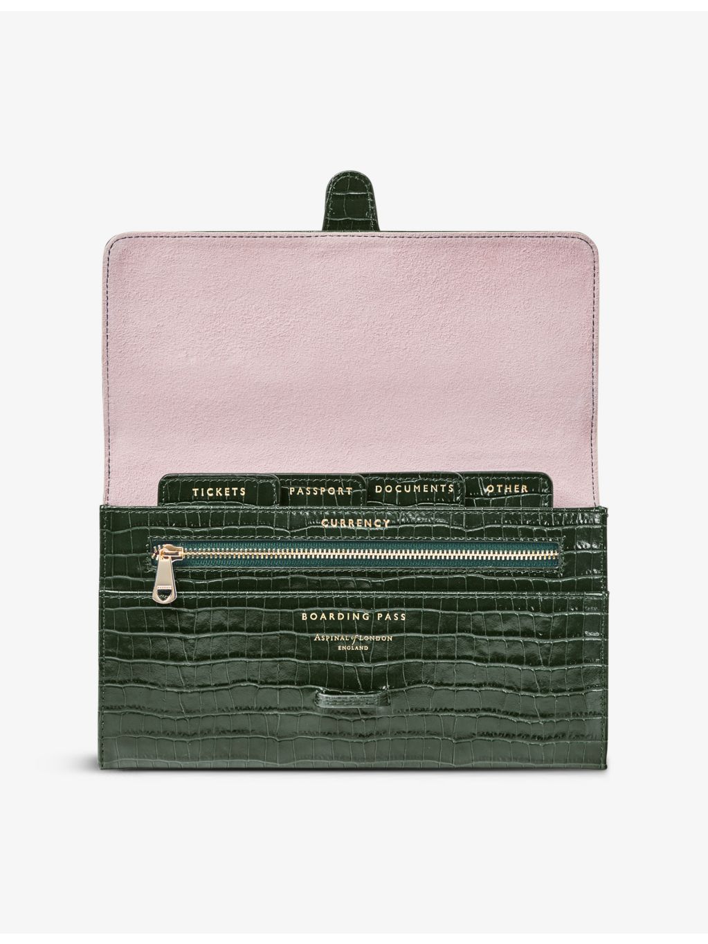 Aspinal of London croc-effect leather travel wallet, UK version