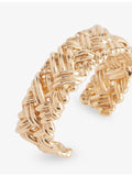 Bottega Veneta intreccio large cuff 18ct gold plated sterling silver bracelet, imported from the UK
