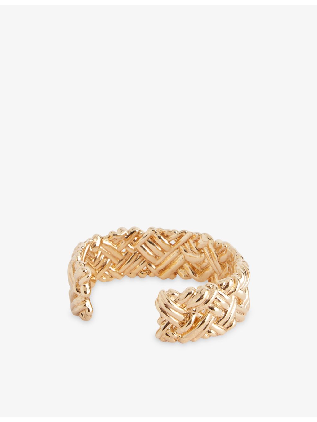 Bottega Veneta intreccio large cuff 18ct gold plated sterling silver bracelet, imported from the UK