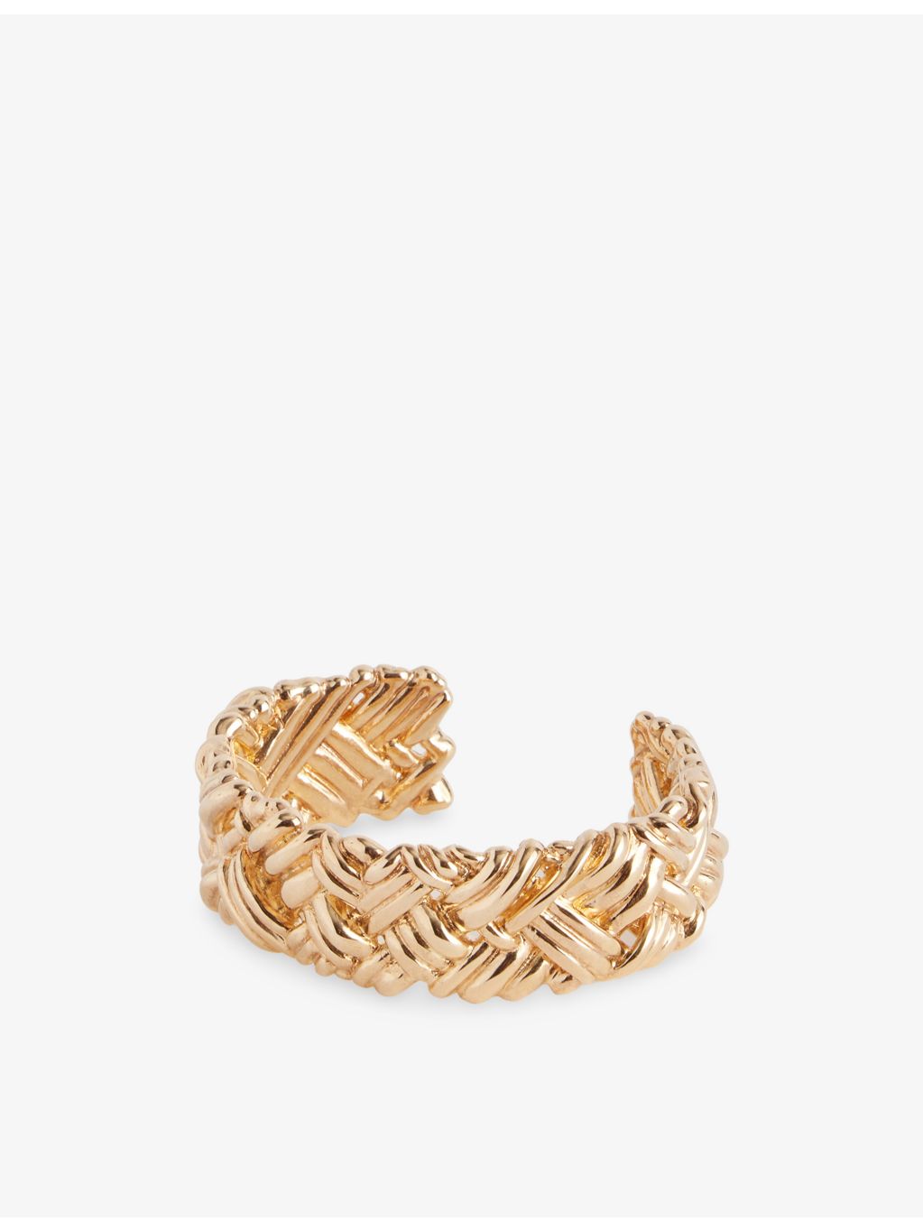 Bottega Veneta intreccio large cuff 18ct gold plated sterling silver bracelet, imported from the UK