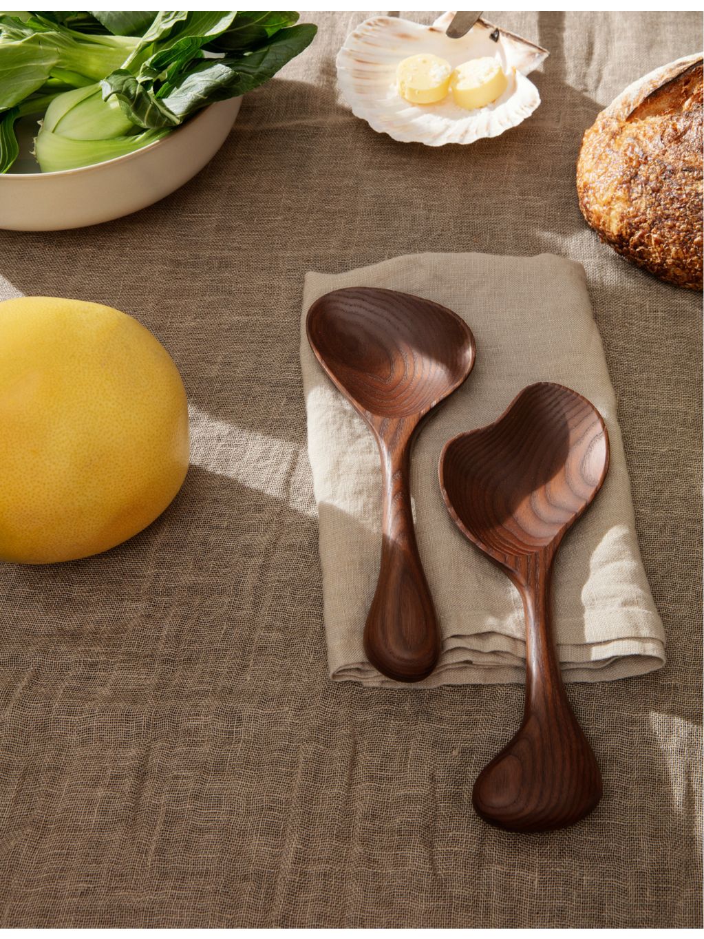 Ferm Living Os ash-wood salad servers 23cm - British product
