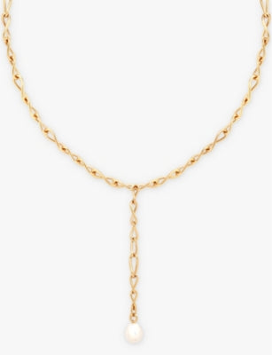 Astrid & Miyu rhodium-plated sterling-silver freshwater-pearl lariat necklace 50cm - British product
