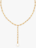 Astrid & Miyu rhodium-plated sterling-silver freshwater-pearl lariat necklace 50cm - British product