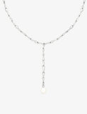 Astrid & Miyu rhodium-plated sterling-silver freshwater-pearl lariat necklace 50cm - British product