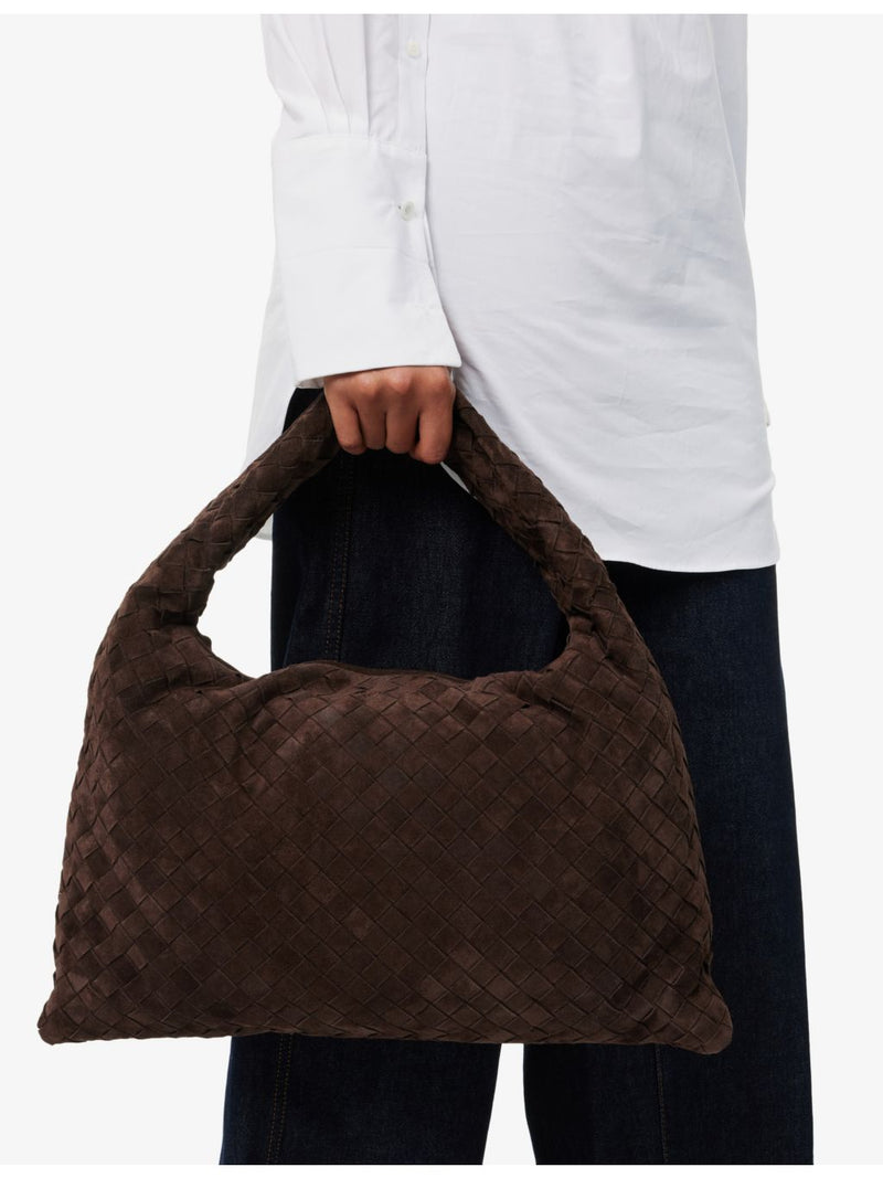 Bottega Veneta Hop medium suede shoulder bag, imported from the UK