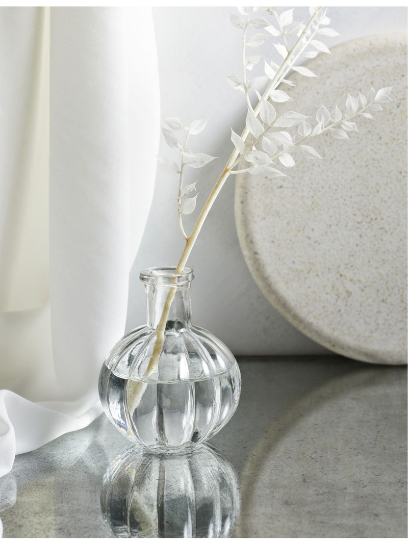 The White Company ribbed bud glass vase 11cm, imported from the UK